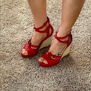 COPY - Balenciaga boho red platform wedge sandal❤️